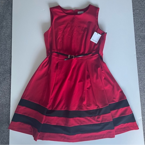 Calvin Klein Dresses & Skirts - Clavin Klein Women Elegant Princess Style Red w Black Dress 16W Plus NWT + belt